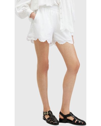 AllSaints Etti Scallop Trim Organic Cotton Shorts - White