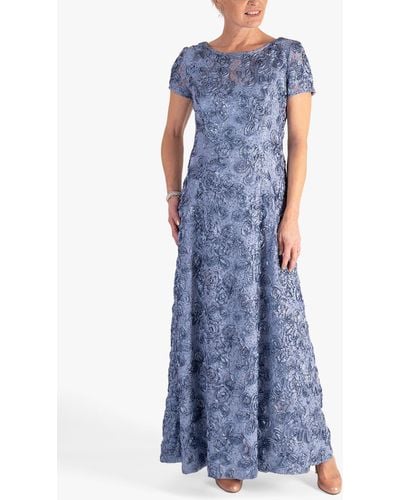 Chesca Rosette Detail Lace Maxi Dress - Blue