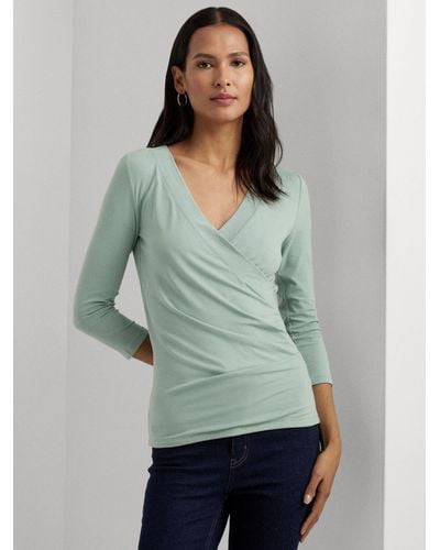 Ralph Lauren Lauren Alayja 3/4 Sleeve Wrap Jersey Top - Green