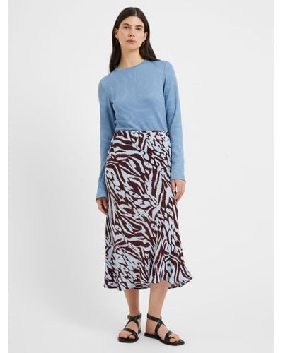 Great Plains Abstract Animal Slip Midi Skirt - Blue