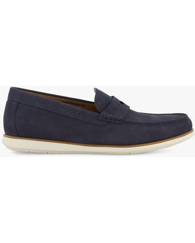 Dune Wide Fit Berkly Nubuck White Sole Loafers - Blue