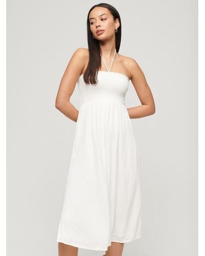 Superdry Smocked Midi Beach Dress - White