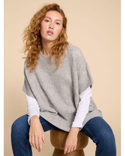 White Stuff Florence Wool Blend Knitted Poncho - Grey