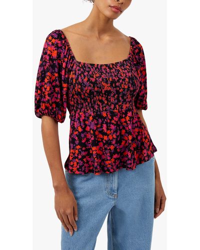 Great Plains Grenada Jersey Smocked Top - Red