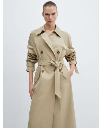 Mango Double Breasted Longline Cotton Trench Coat - Natural