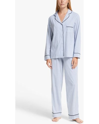 John Lewis Candi Stripe Jersey Pyjama Set - Blue