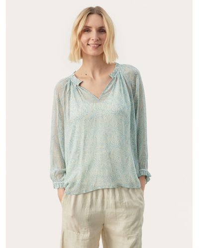 Part Two Elsia Casual Fit 3/4 Sleeve Blouse - Blue