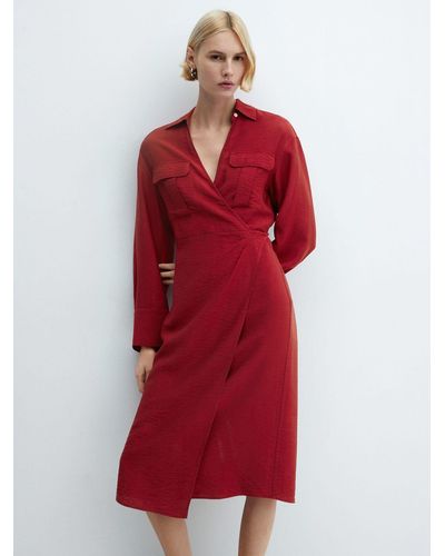 Mango Maria Wrapped Knee Length Dress - Red