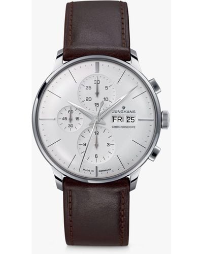 Junghans 27/4120.03 Meister Chronoscope Date Leather Strap Watch - White