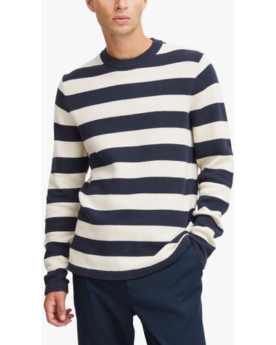Casual Friday Karl Striped Crew Neck Knit Jumper - Blue