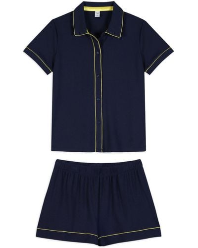 Chelsea Peers Curve Ribbed Button Up Short Pyjamas - Blue