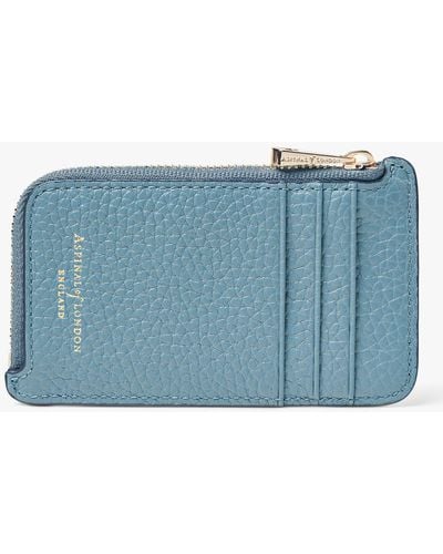 Aspinal of London Pebble Leather Zipped Coin And Card Holder - Blue