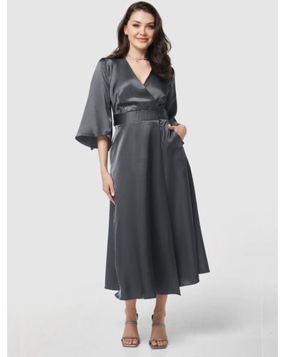 Closet Satin Wrap Midi Dress - Grey