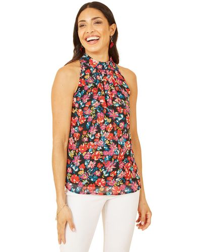 Yumi' Floral Halter Neck Top - Red
