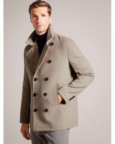 Ted Baker Aldovie Wool Blend Double Breasted Peacoat - Natural