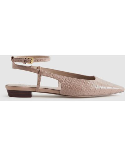 Reiss Freya Croc Effect Leather Slingback Court Shoes - Natural