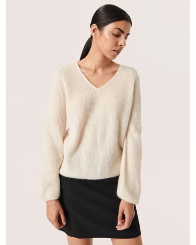 Soaked In Luxury Tuesday Long Sleeve V-neck Wool Jumper - Natural
