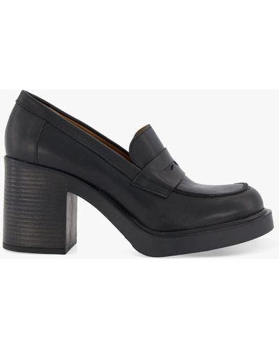 Dune Govern Leather Heeled Loafers - Black