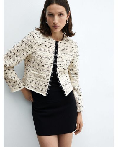 Mango Modena Cropped Tweed Jacket - Natural