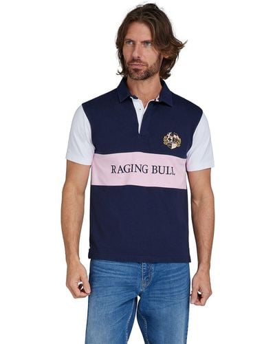 Raging Bull Short Sleeve Cut & Sew Panel Rugby Shirt - Blue
