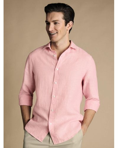 Charles Tyrwhitt Linen Short Sleeve Slim Fit Shirt - Pink