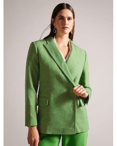 Ted Baker Rachill Oversized Double Breasted Wool Blend Blazer Coat - Green