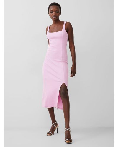French Connection Rassia Rib Square Neck Midi Dress - Pink