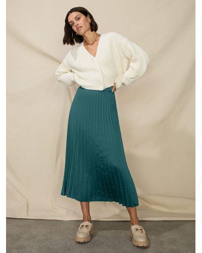 Ro&zo Petite Pleated Satin Midi Skirt - Natural