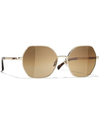 Chanel Irregular Sunglasses Ch4281qh Gold/brown Gradient - Natural