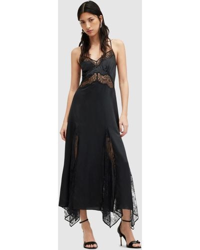 AllSaints Jasmine Silk Blend Midi Dress - Black