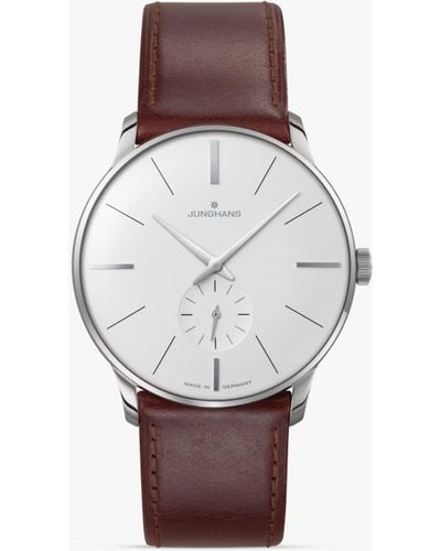 Junghans 27/3200.02 Meister Handaufzug Automatic Date Leather Strap Watch - White