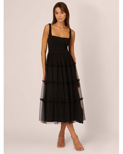 Adrianna Papell Knit And Mesh Midi Dress - Black