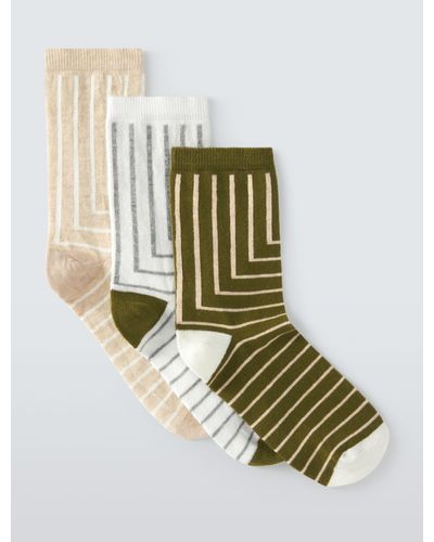 John Lewis Deco Stripe Cotton Mix Ankle Socks - Green