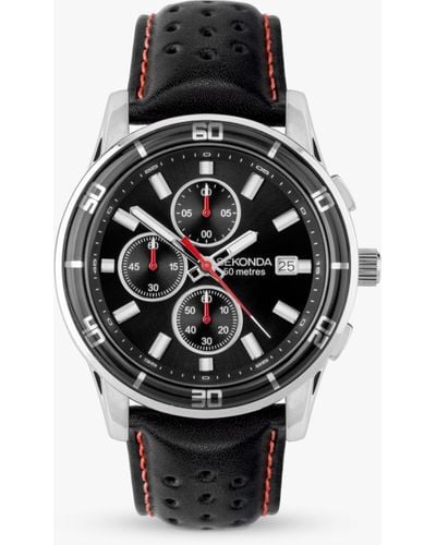 Sekonda 30206 Midnight Chronograph Leather Strap Watch - Black