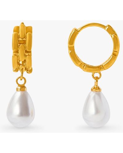 Orelia Vintage Chain Peardrop Pearl Hoop Earrings - White