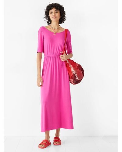 Hush Elisa Plain Jersey Midi Dress - Pink