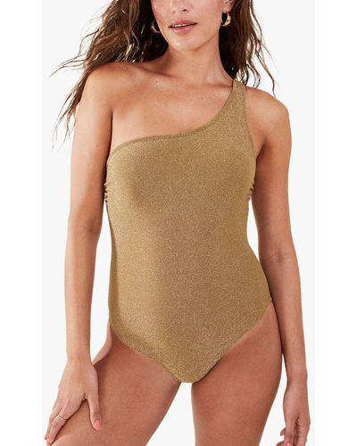 Accessorize One Shoulder Metallic Shimmer Swimsuit - Brown