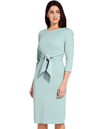 Adrianna Papell Knit Crepe Tie Waist Sheath Knee Length Dress - Blue