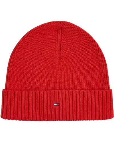 Tommy Hilfiger Essential Flag Cotton & Cashmere Knit Beanie Hat - Red