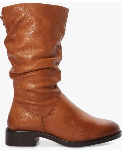 Dune Tyling Leather Ruched Calf Boots - Brown