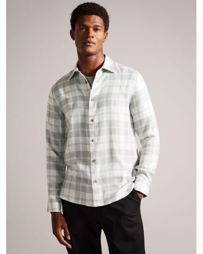 Ted Baker Abacus Long Sleeve Check Flannel Shirt - Grey