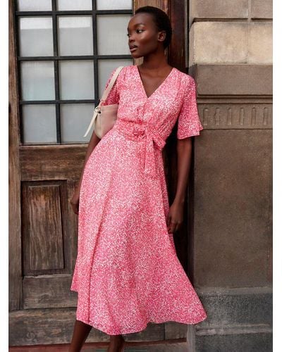 Hobbs Marie Abstract Print Midi Dress - Pink