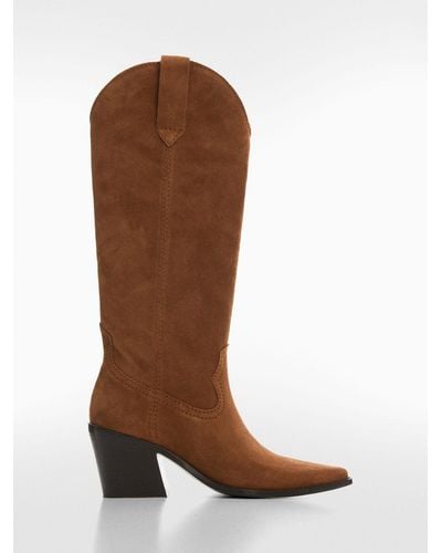 Mango Plain Cowboy Suede Boots - Brown