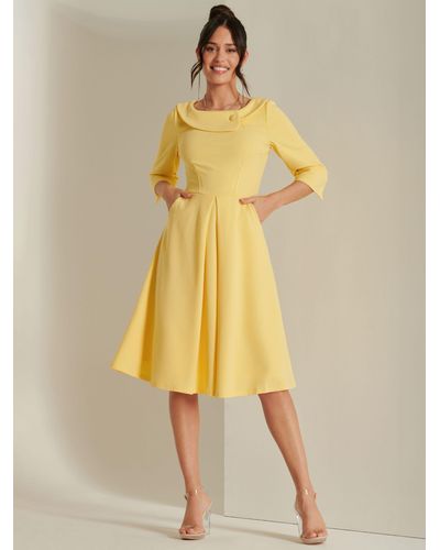 Jolie Moi Fold Neck Midi Dress - Yellow