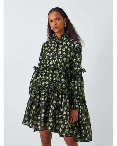 Sister Jane Dream Floral Jacquard Ruffle Mini Dress - Green