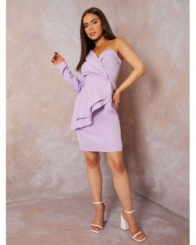 Chi Chi London Ruffle One Shoulder Blazer Mini Dress - Purple