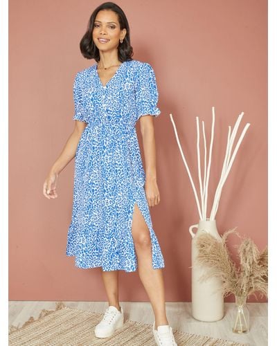 Yumi' Mela London Leopard Print Midi Dress - Blue
