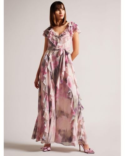 Ted Baker Karenie Frilled Sleeveless V Neck Maxi Dress - Pink