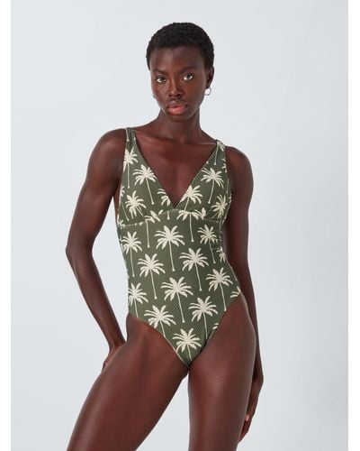 John Lewis Island Palm Print High Apex Swimsuit - Green