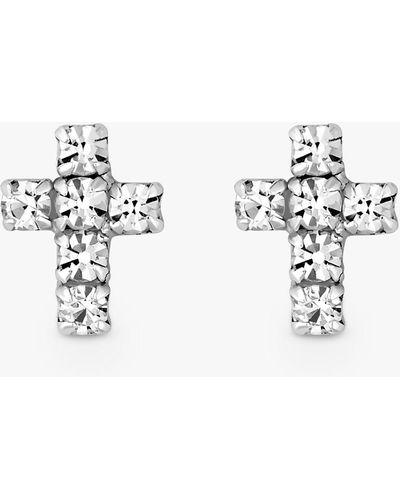 Simply Silver Cubic Zirconia Cross Stud Earrings - White